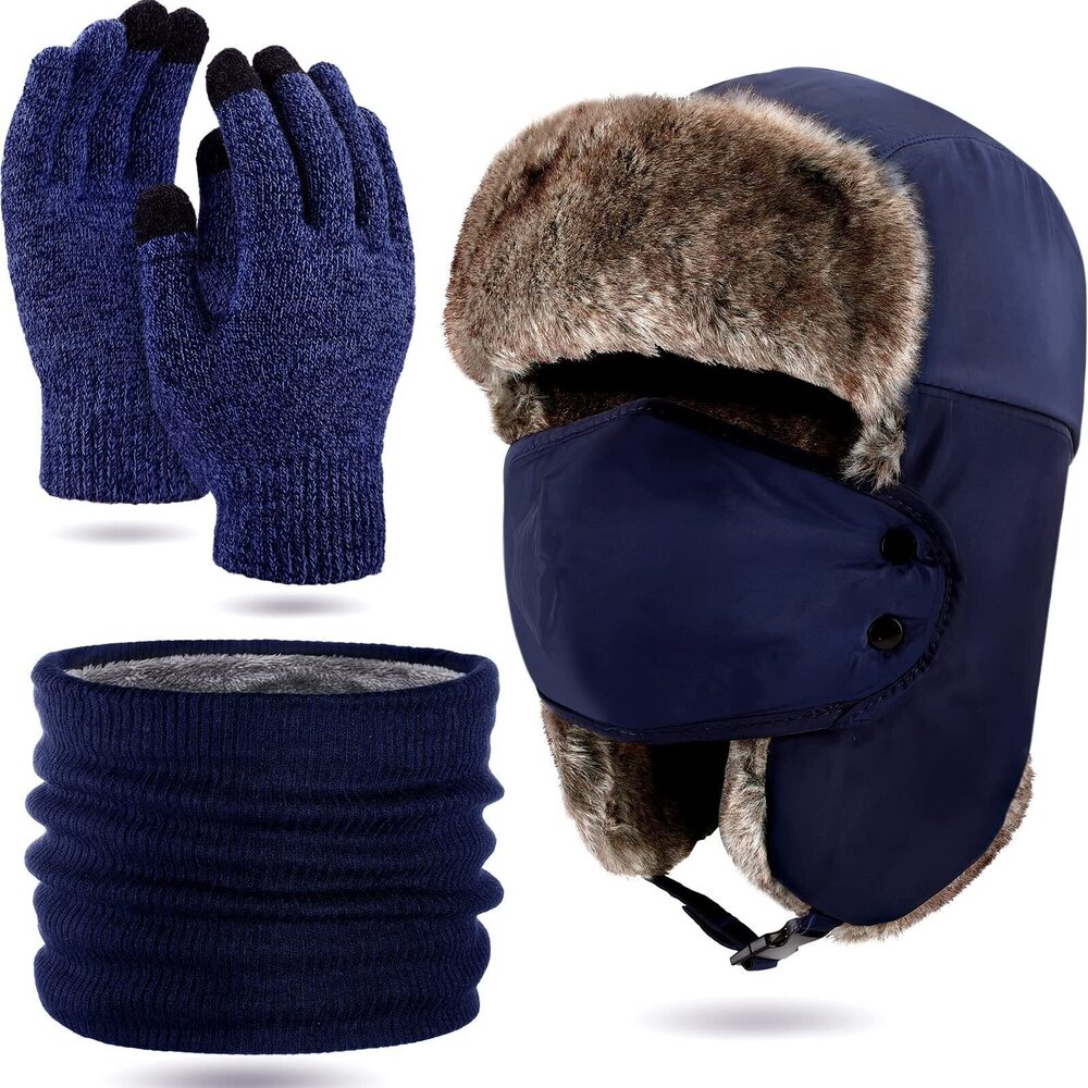 5436 3 Pieces Trapper Hat Winter Hats Windproof Waterproof Fleece Neck